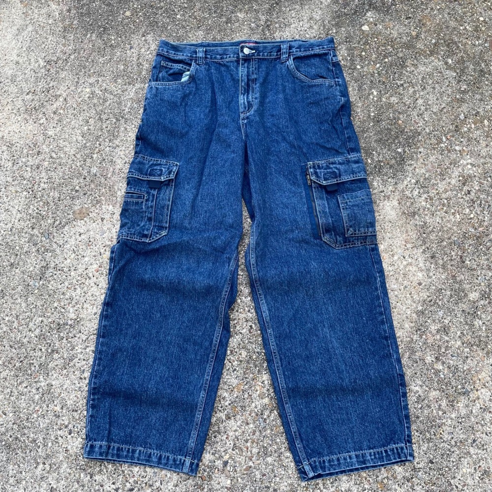 Faded Glory Cargo Jeans Men's 36x30 Blue Denim 100% Cotton Y2K